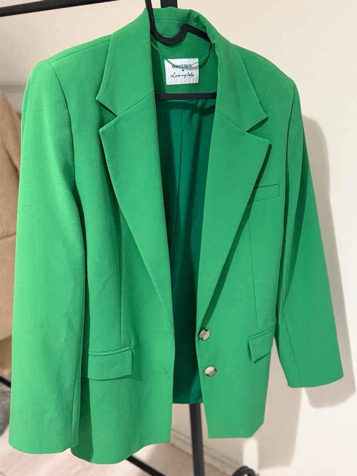 Düğmeli Yeşil oversize Blazer - Görsel 4