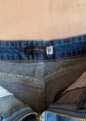 s Beden Fermuarlı Mavi Denim Midi Etek