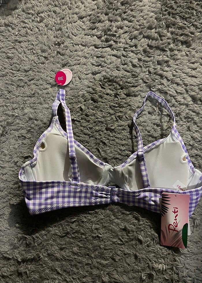 Mor ekoseli bikini üstü - Görsel 2