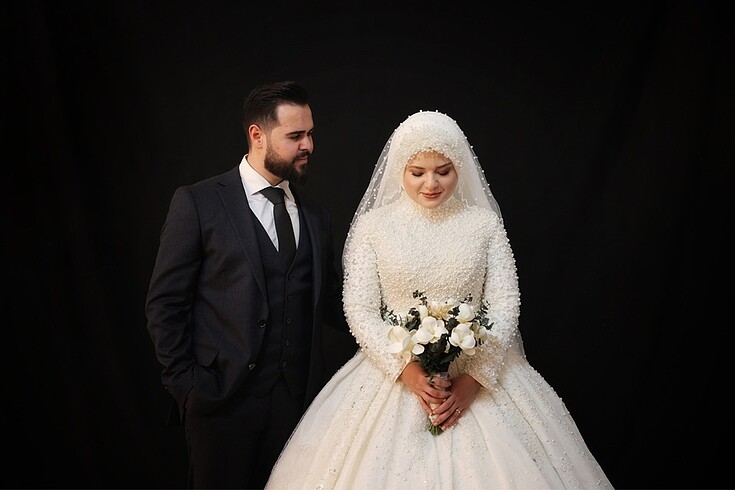 m Beden beyaz Renk İncili vintage tesettür Gelinlik