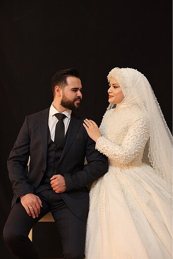 m Beden İncili vintage tesettür Gelinlik