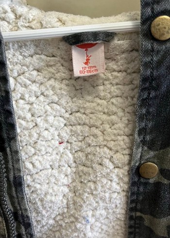 Gri Kamuflaj Desenli Kürklü Erkek Çocuk Kot mont ceket - Görsel 3