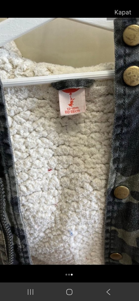 Gri Kamuflaj Desenli Kürklü Erkek Çocuk Kot mont ceket - Görsel 3