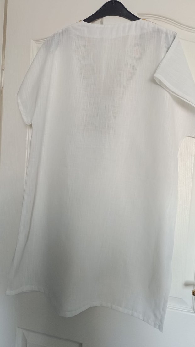 Nakışlı Boncuklu V Yaka Beyaz Pareo - Görsel 3