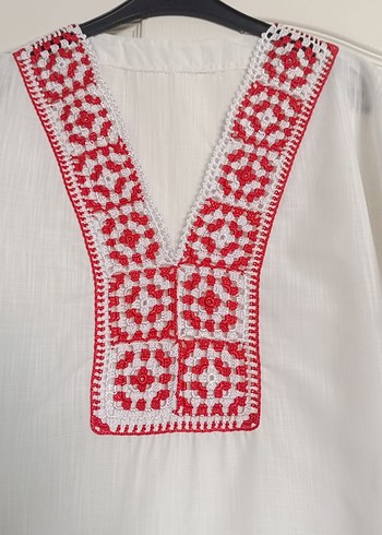 Nakışlı V Yakalı Beyaz Pareo - Görsel 2