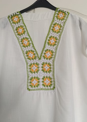 Nakışlı Boncuklu Bohem Beyaz Pareo - Görsel 2