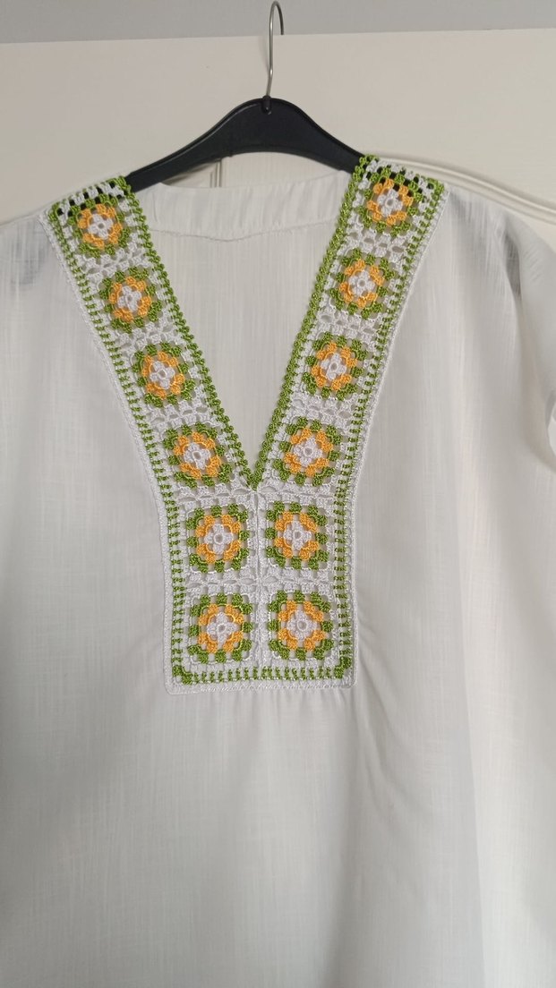 Nakışlı Boncuklu Bohem Beyaz Pareo - Görsel 2