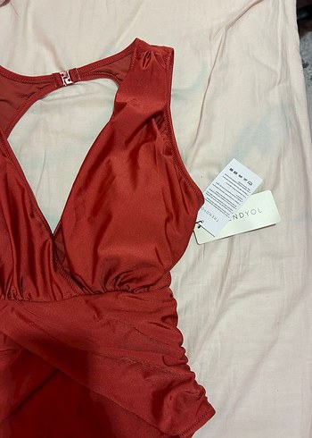 Bordo Drapeli Strappy Kadın Mayo - Görsel 3