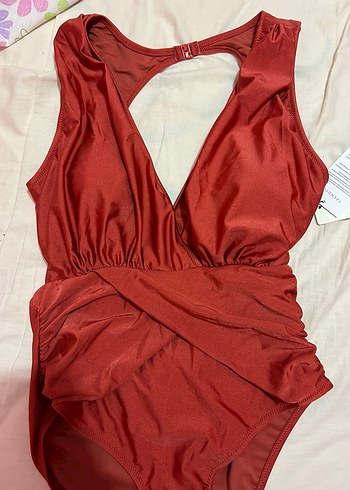 Bordo Drapeli Strappy Kadın Mayo - Görsel 5