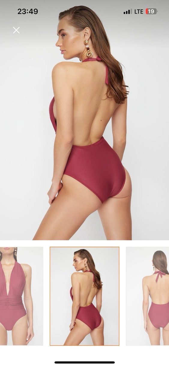 Bordo Drapeli Strappy Kadın Mayo - Görsel 2