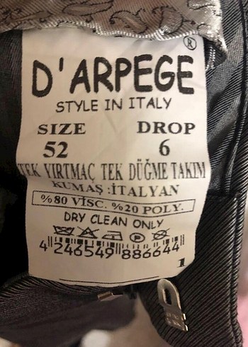 52-6 drop Beden gri Renk Gri Erkek Ofis Takım Elbise