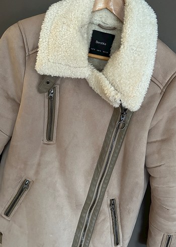 Kürklü Bej Süet Biker Mont - Görsel 2