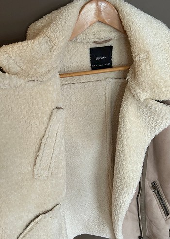 Kürklü Bej Süet Biker Mont - Görsel 5