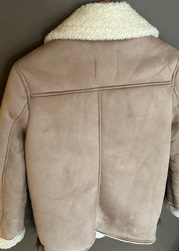Kürklü Bej Süet Biker Mont - Görsel 4