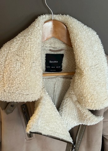 Kürklü Bej Süet Biker Mont - Görsel 3