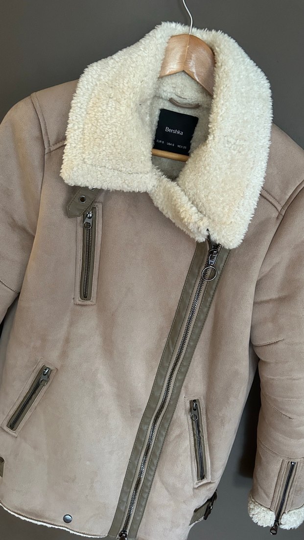 Kürklü Bej Süet Biker Mont - Görsel 2