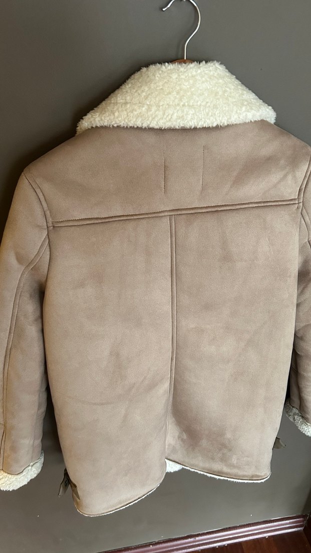 Kürklü Bej Süet Biker Mont - Görsel 4