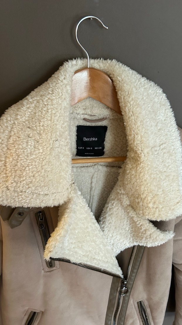 Kürklü Bej Süet Biker Mont - Görsel 3