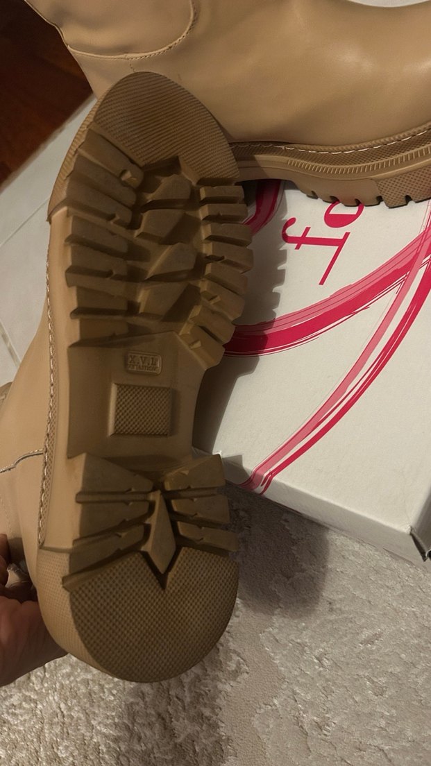 Bej Deri Kalın taban çizme - Görsel 4