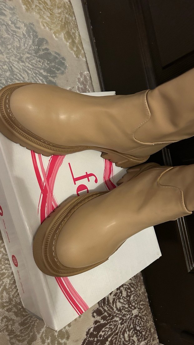 Bej Deri Kalın taban çizme - Görsel 3