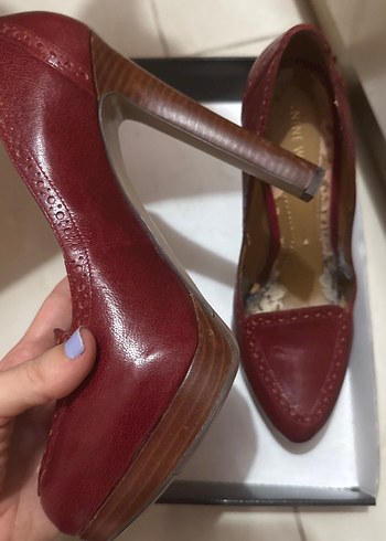 39 Beden bordo Renk Burgundy Deri Stiletto Kadın Klasik Ayakkabı