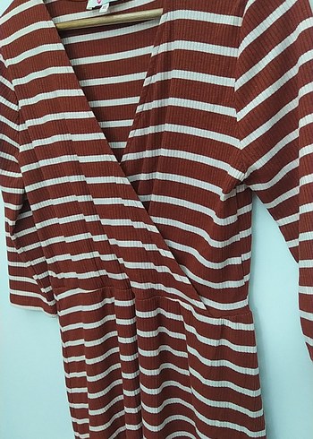 xl Beden Bordo Çizgili Uzun Kollu Midi Elbise