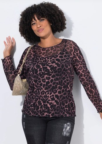 Leopar Desenli Tül Bluz