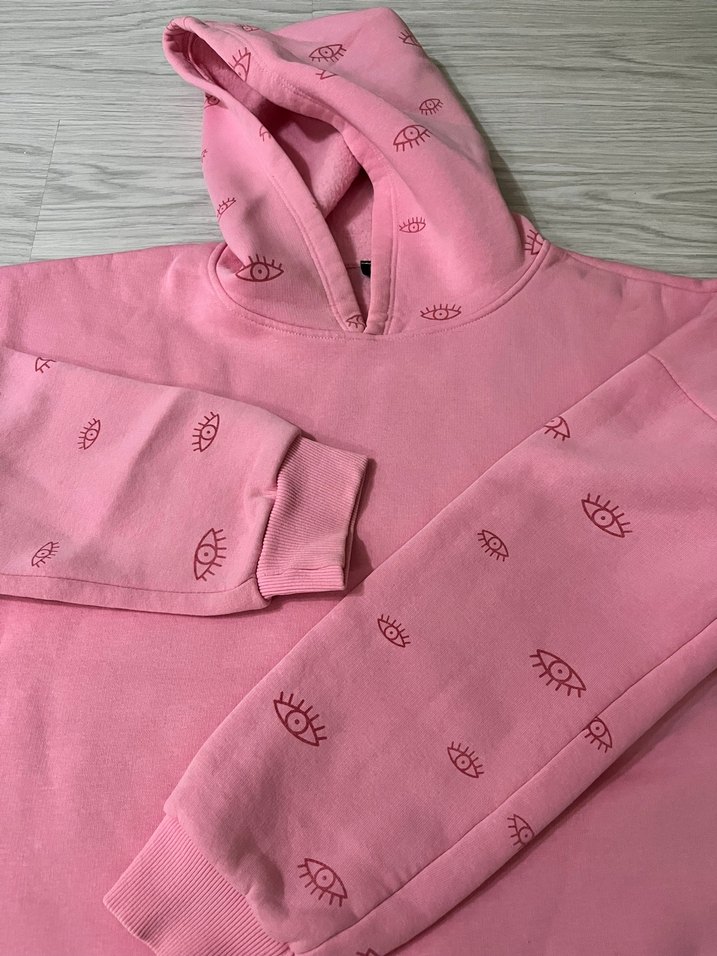 Pembe Kapüşonlu Baskılı Kadın Sweatshirt - Görsel 2