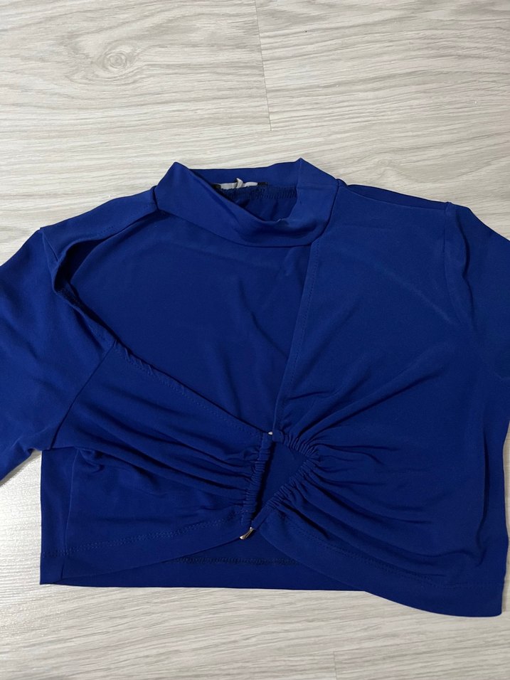 Lacivert Drapeli V Yaka Kadın Bluz - Görsel 3