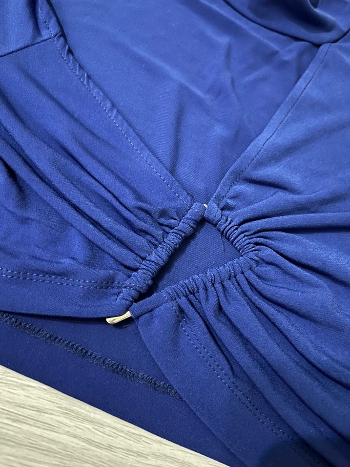 Lacivert Drapeli V Yaka Kadın Bluz - Görsel 2