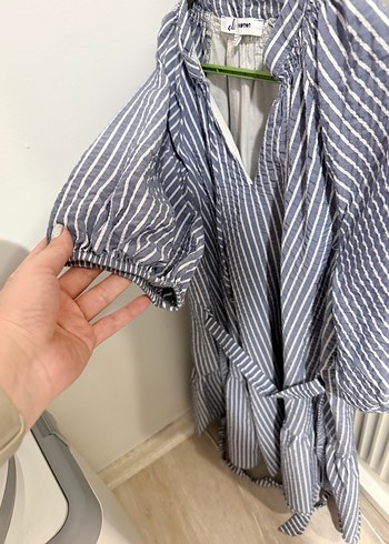 Gri Çizgili Bohem elbise - Görsel 2