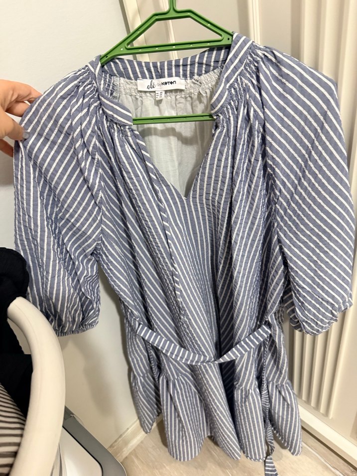 Gri Çizgili Bohem elbise - Görsel 4