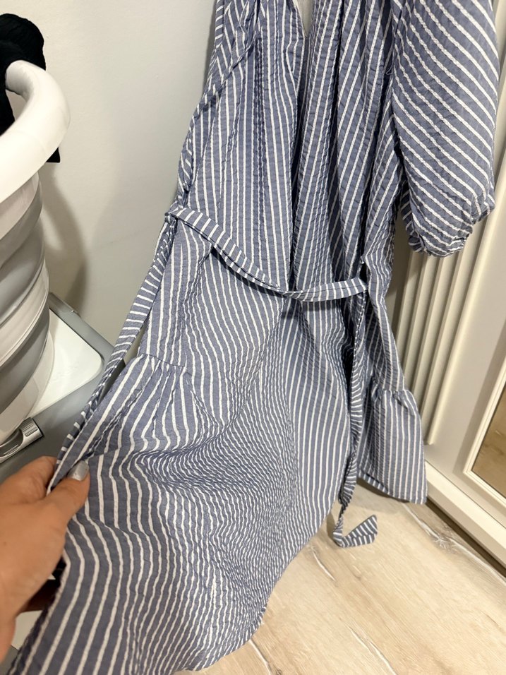 Gri Çizgili Bohem elbise - Görsel 3