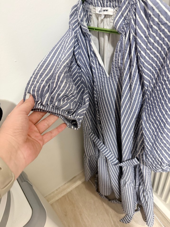 Gri Çizgili Bohem elbise - Görsel 2