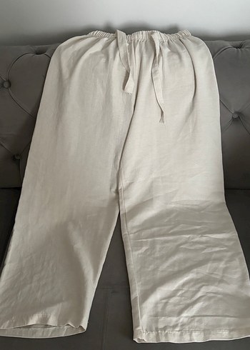 Beyaz Keten Kadın Pantolon - Görsel 2