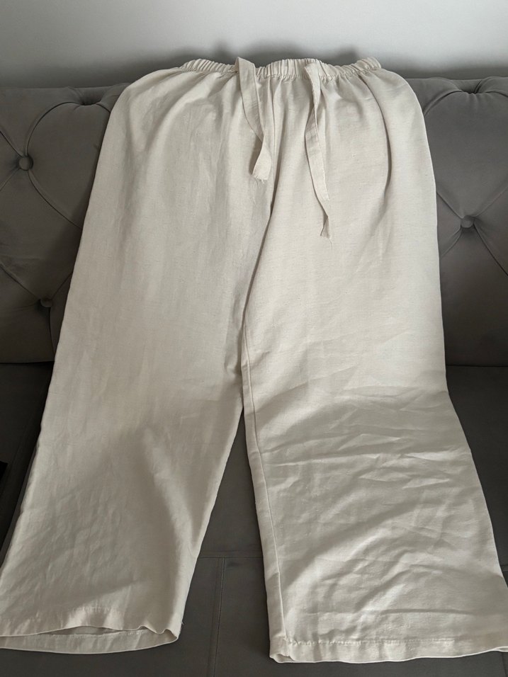 Beyaz Keten Kadın Pantolon - Görsel 2