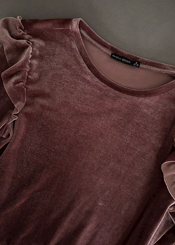 Bordo Kadife Midi Elbise, Uzun Kollu, Drapeli - Görsel 2