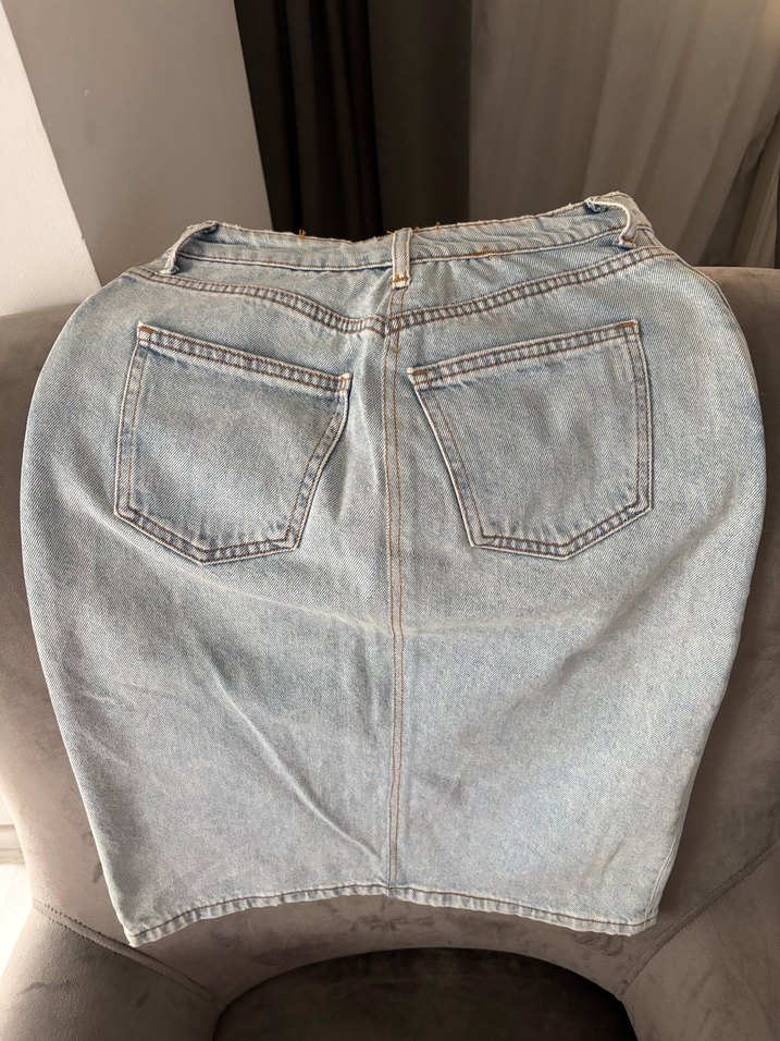 Kadın Gri Midi Denim Etek - Görsel 2