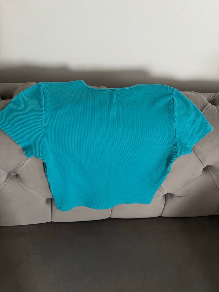 Turkuaz Kadın Kısa Kollu Fitted Tişört - Görsel 2
