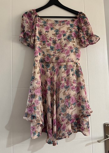 Pembe Çiçekli Bohem Mini Elbise - Görsel 2