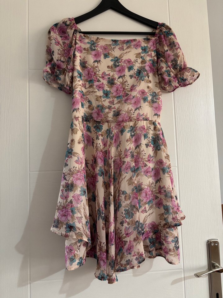 Pembe Çiçekli Bohem Mini Elbise - Görsel 2