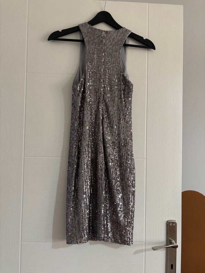 Parlak Payetli Gri mini Elbise - Görsel 2