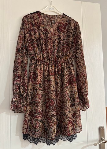 Bordo Dantelli Bohem Mini Elbise - Görsel 2