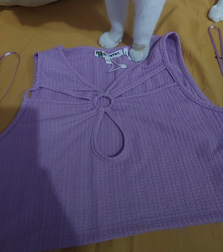 Mor V Yakalı Örgü Crop Top - Görsel 2