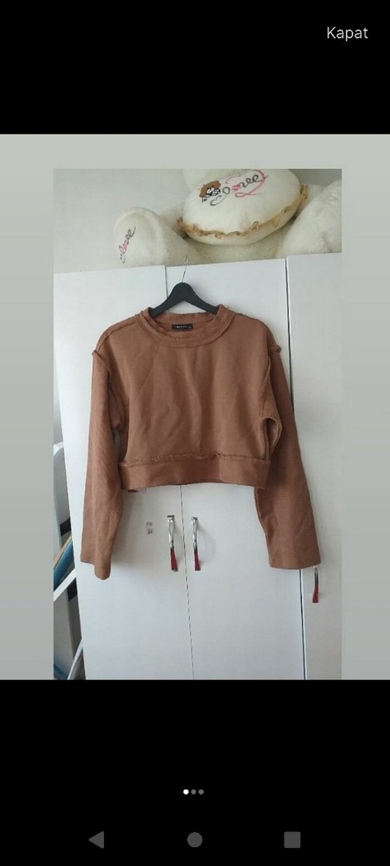 Kadın Kahverengi Süet Sweatshirt - Görsel 2