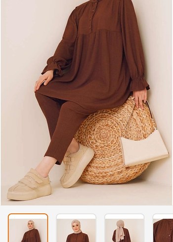 Kahverengi Rahat Kesim Kadın Takım - Görsel 2