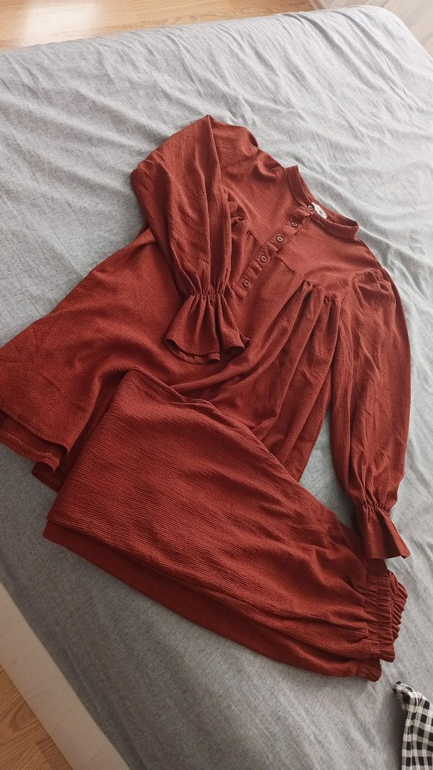 Kahverengi Rahat Kesim Kadın Takım - Görsel 3