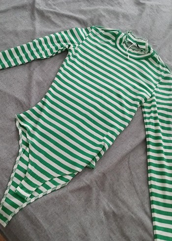 Siyah Beyaz Çizgili Uzun Kollu Kadın Bluz - Görsel 2