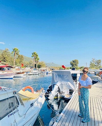 Yeşil örme desenli pantolon