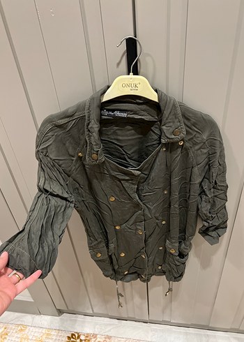 Kadın Keten yeşil Düğmeli Kısa Ceket - Görsel 2